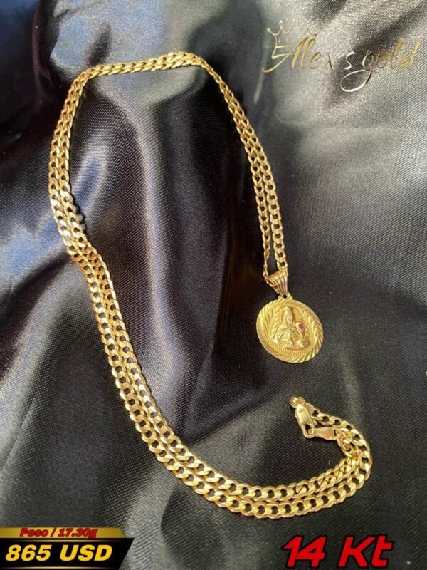 Cadena + dije La Virgen oro 14k