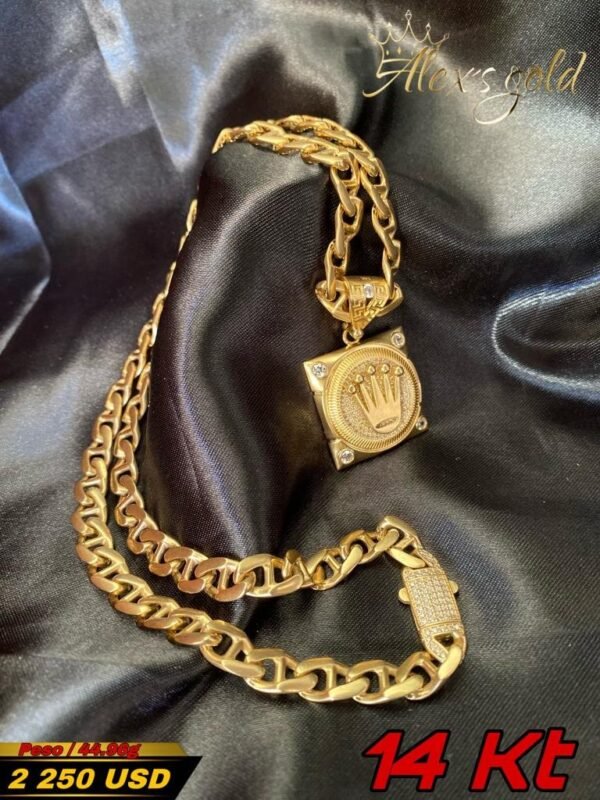 Cadena + dije corona bufón oro 14k